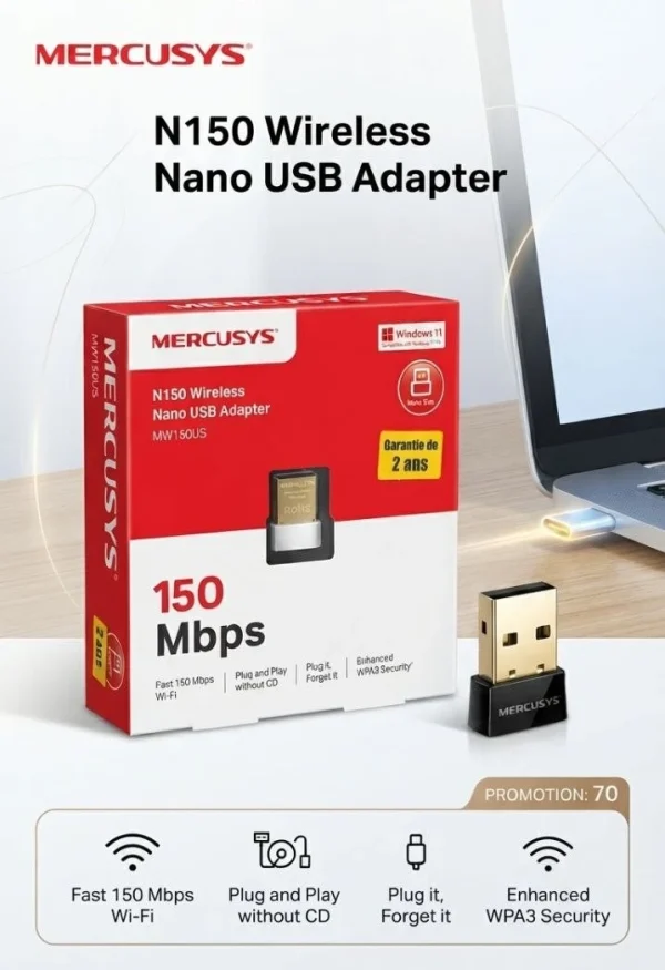 Mercusys MW150US N150 Wireless Nano USB Adapter 150Mbps